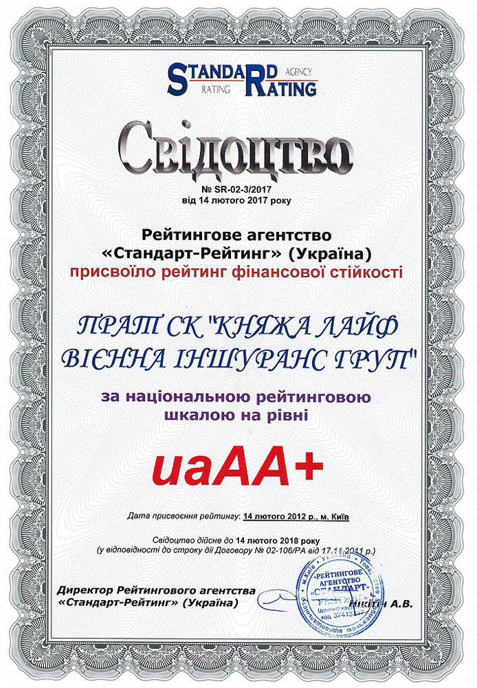 2012 "Присвоен рейтинг надежности uaAA+"